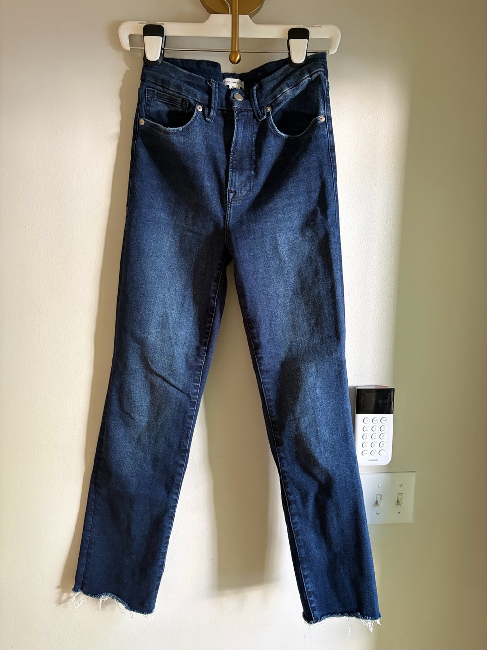 Good American Always Fits High Rise Straight Jeans Dark Wash Indigo Size 6-12